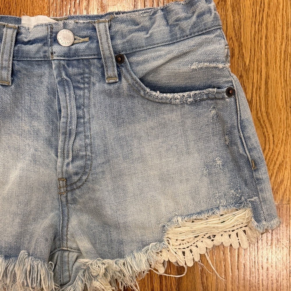 We the free Free People Light Blue Frayed daisy Jean Shorts - Picture 2 of 3
